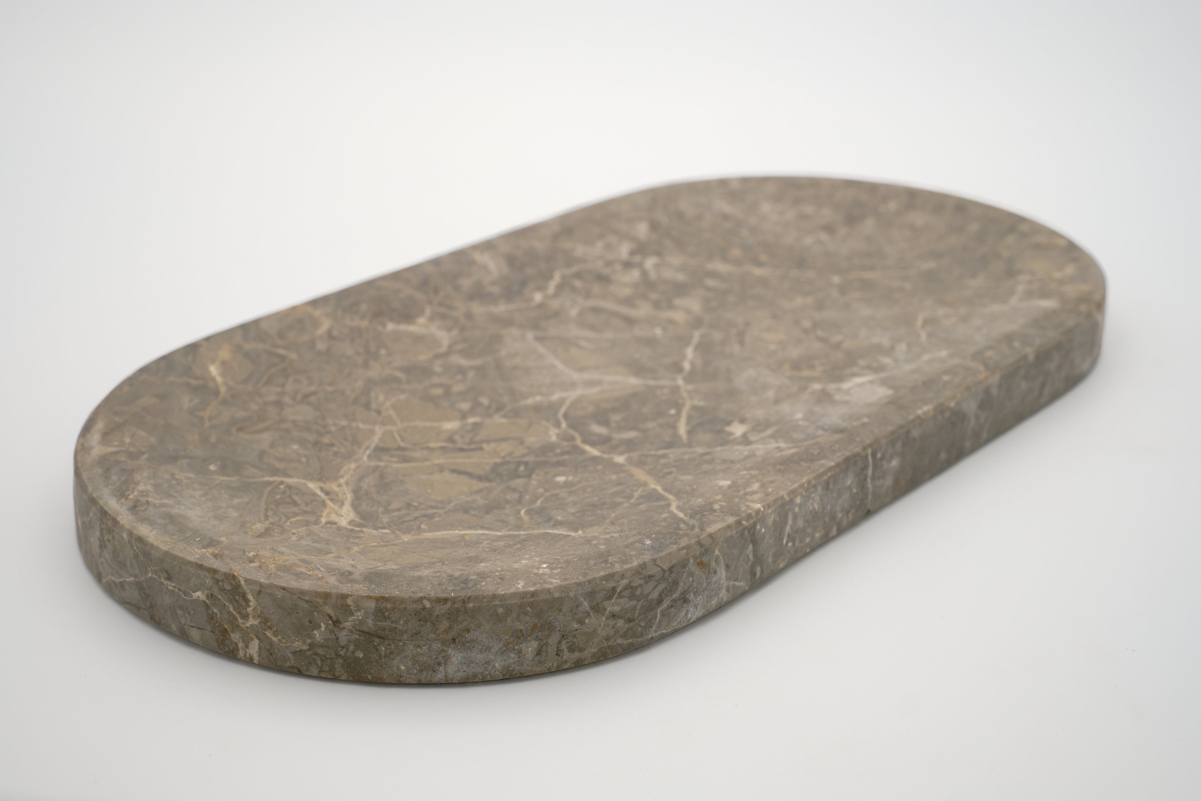 Long Rounded Brown Marble Tray