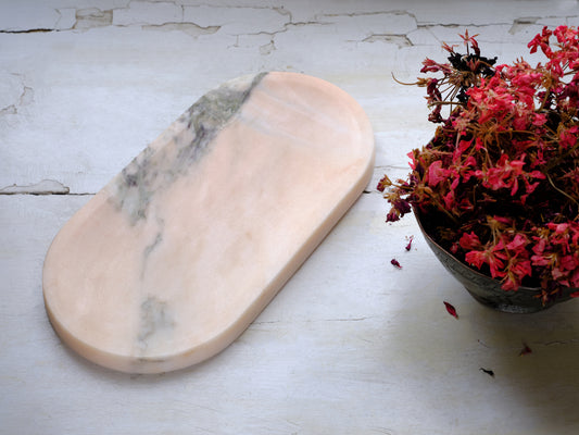 Long Rounded Rosa Veined Marble Tray