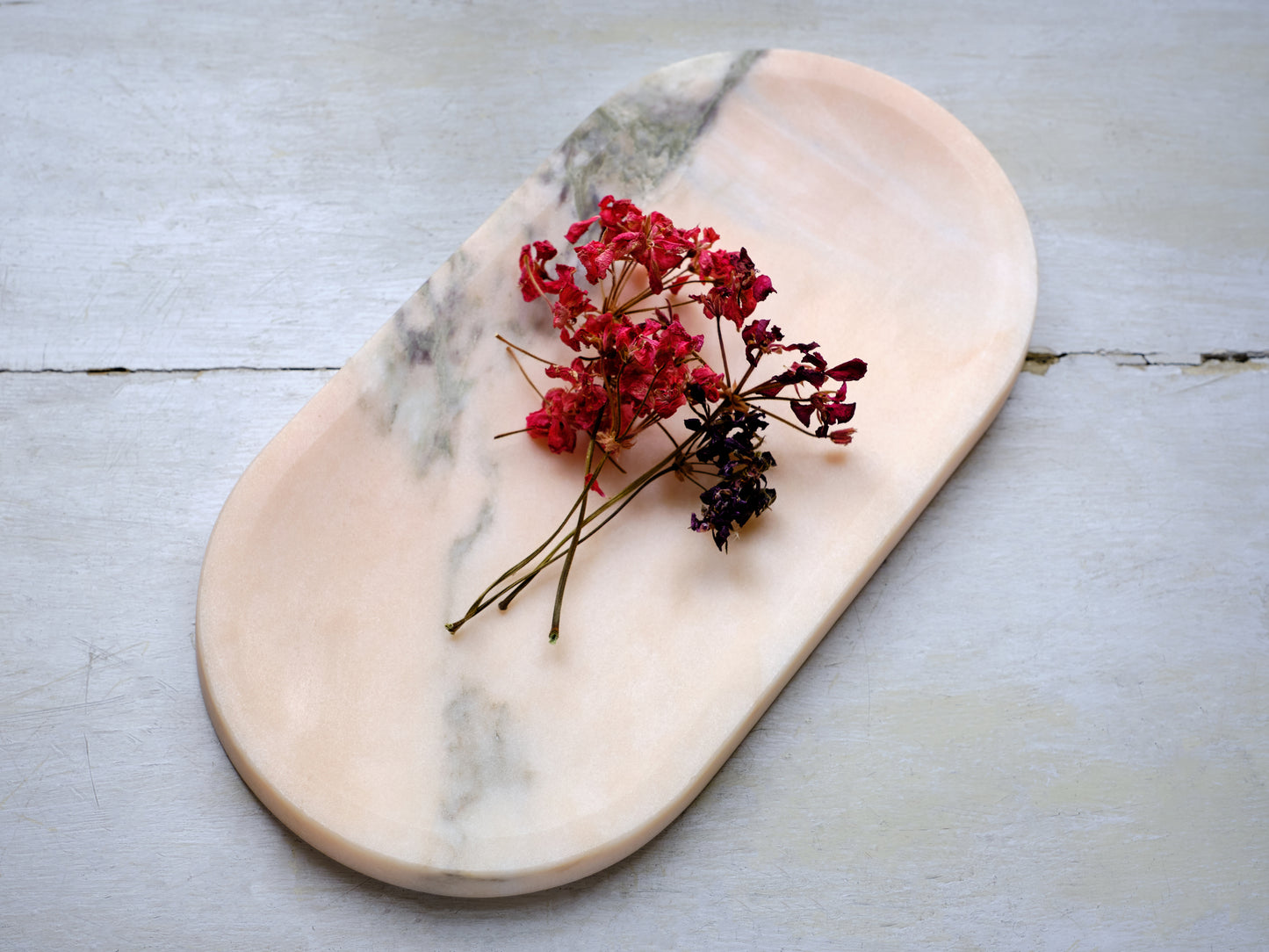 Long Rounded Rosa Veined Marble Tray
