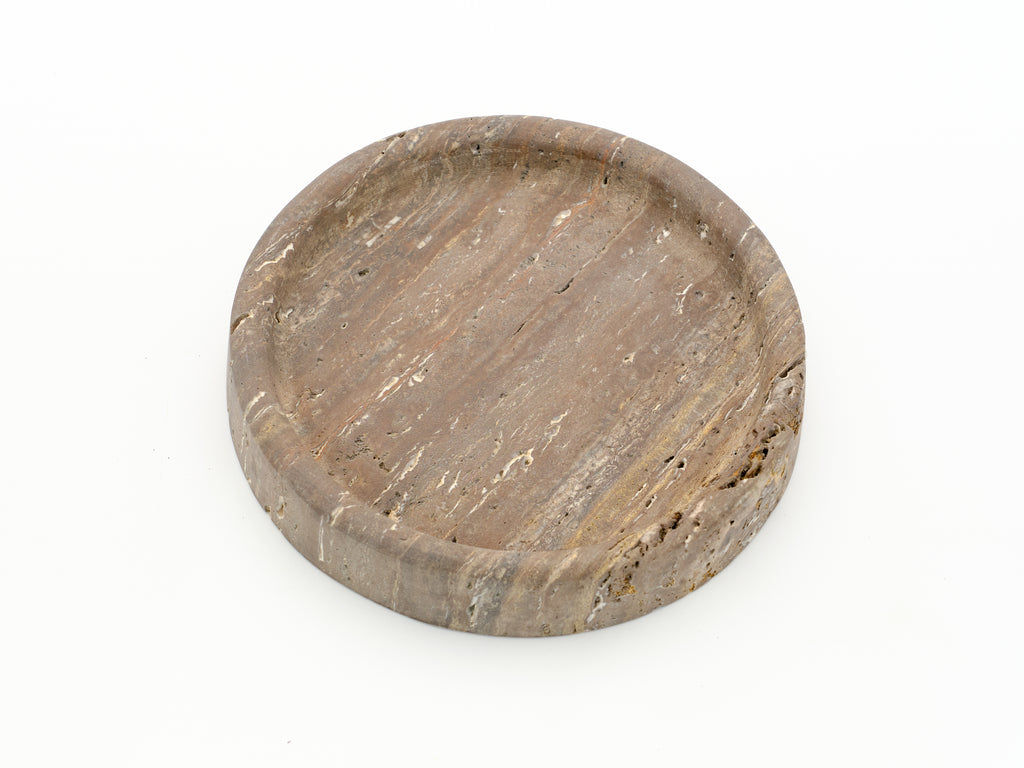 Round Brown Travertine Thick Tray L