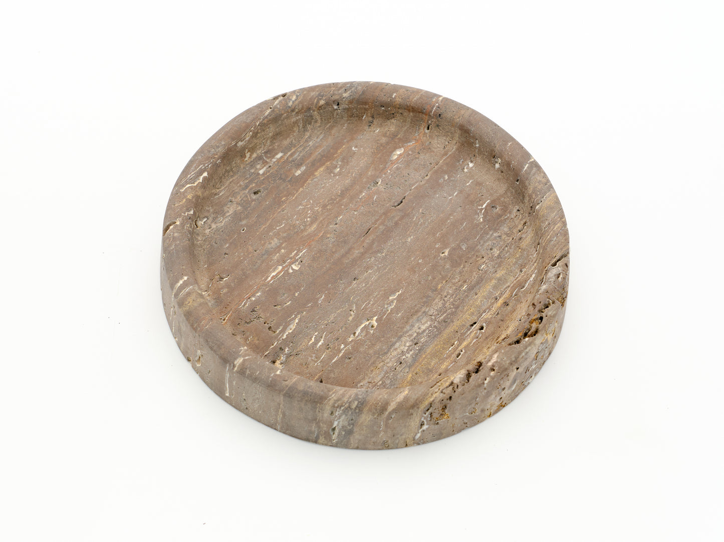 Round Brown Travertine Thick Tray L