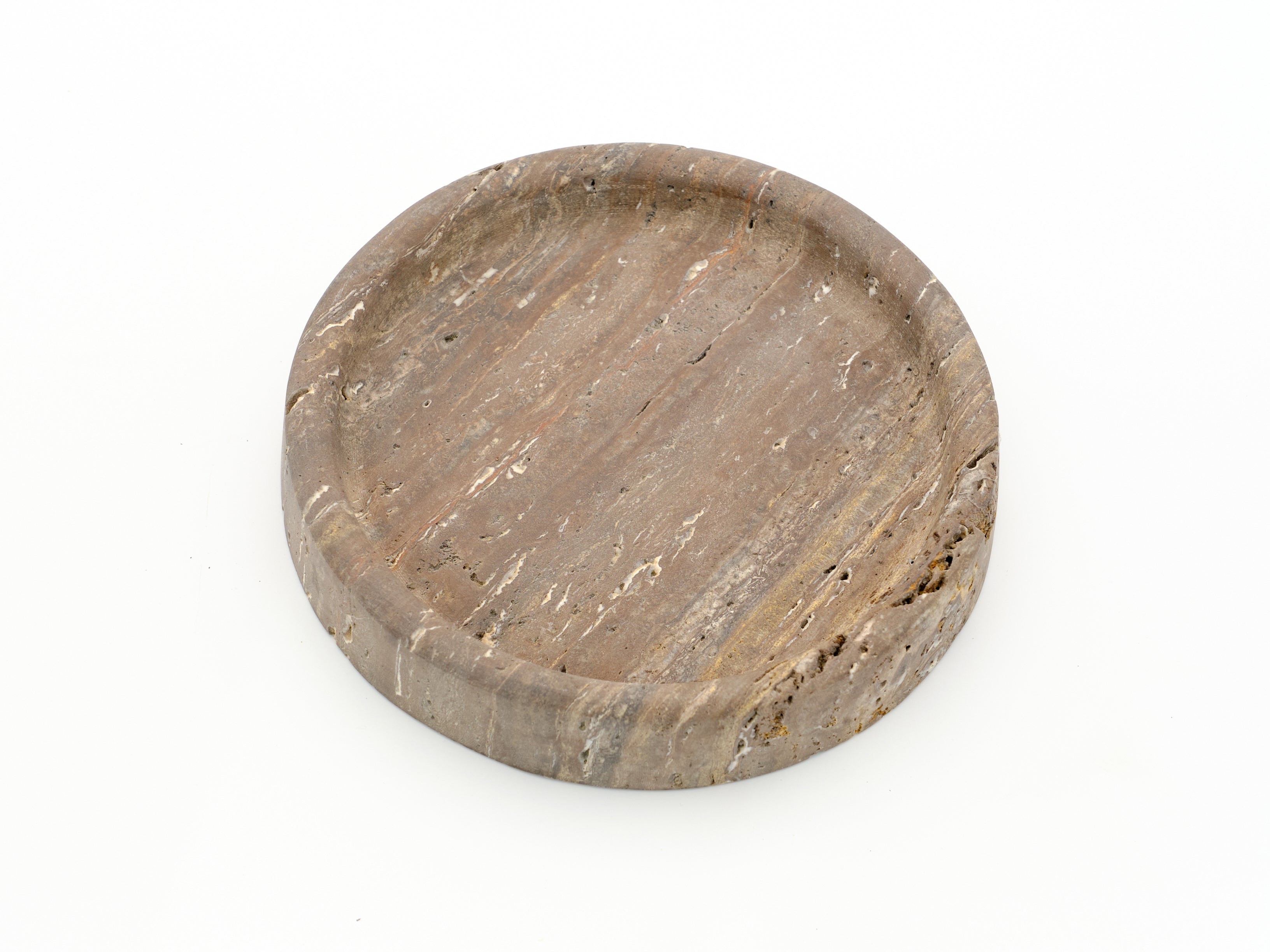 Round Brown Travertine Thick Tray L