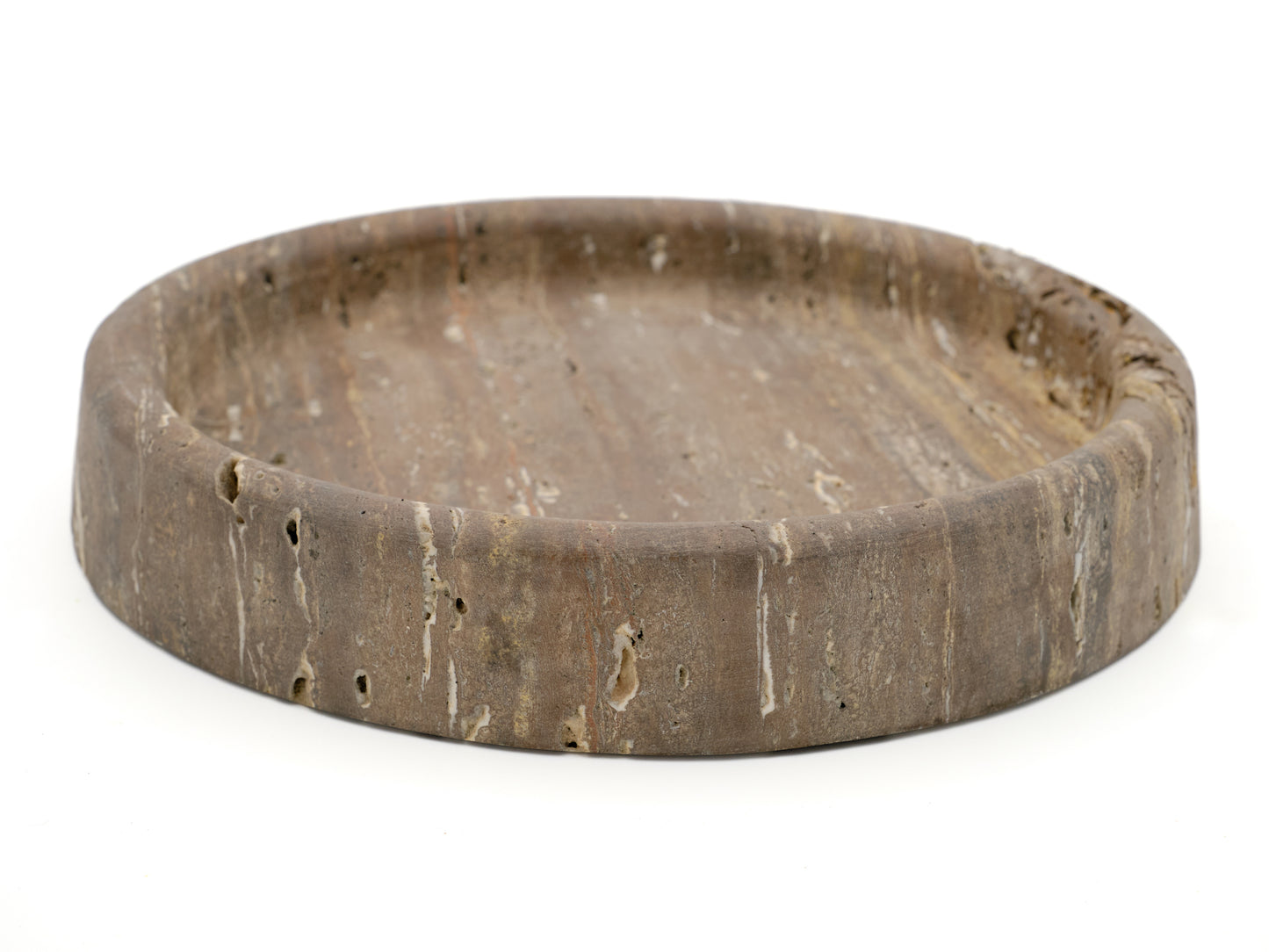 Round Brown Travertine Thick Tray L