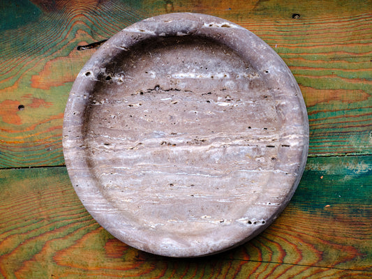 Round Brown Travertine Thick Tray S