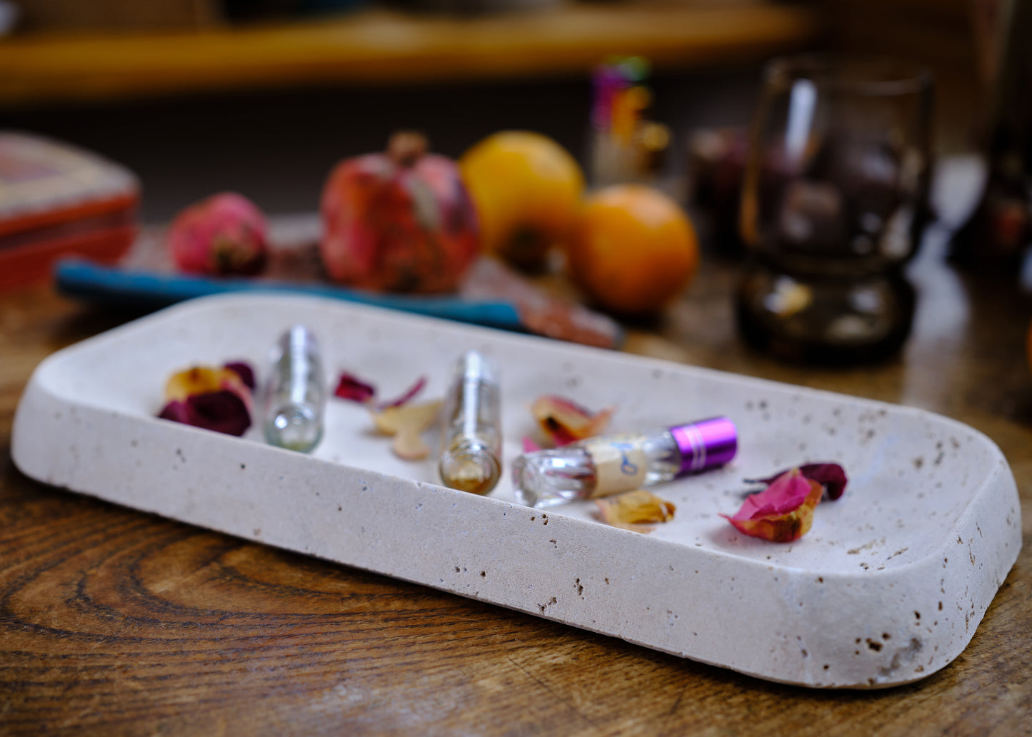 Long Bronze Light Travertine Tray