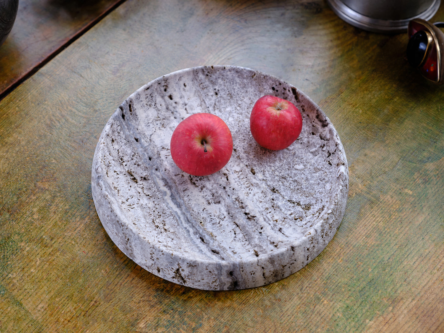 Round Silver Travertine Tray