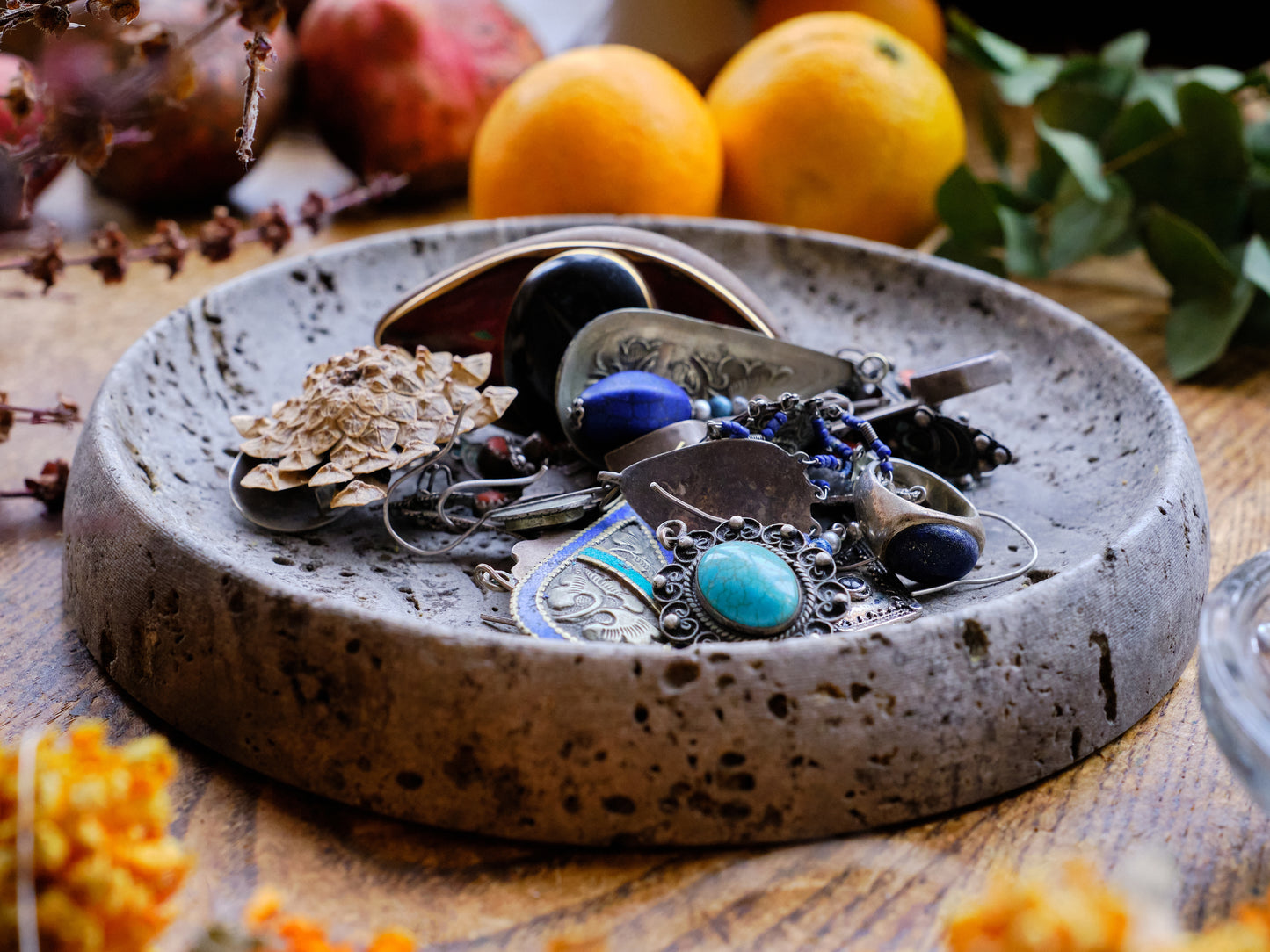 Round Silver Travertine Tray