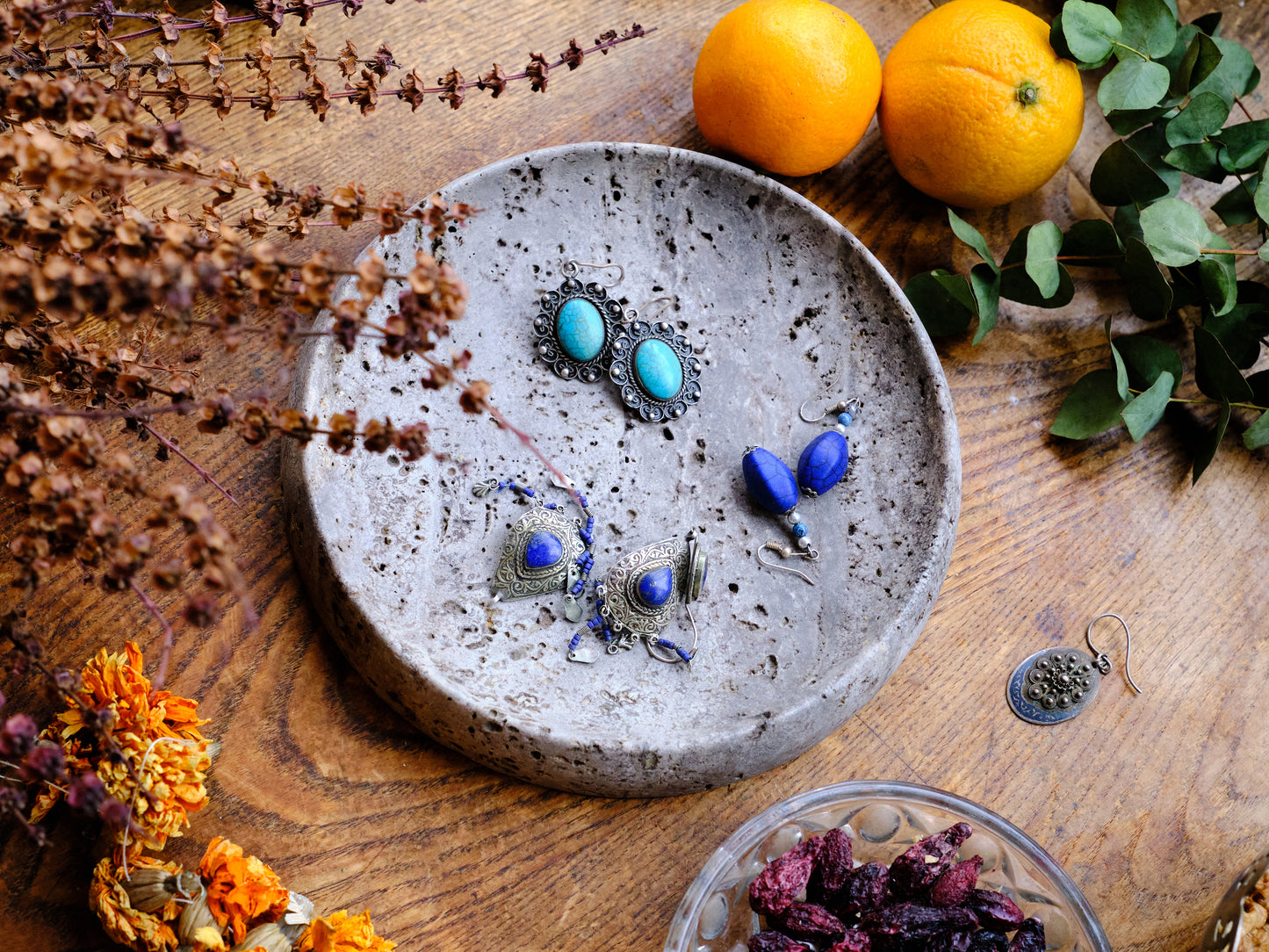 Round Silver Travertine Tray