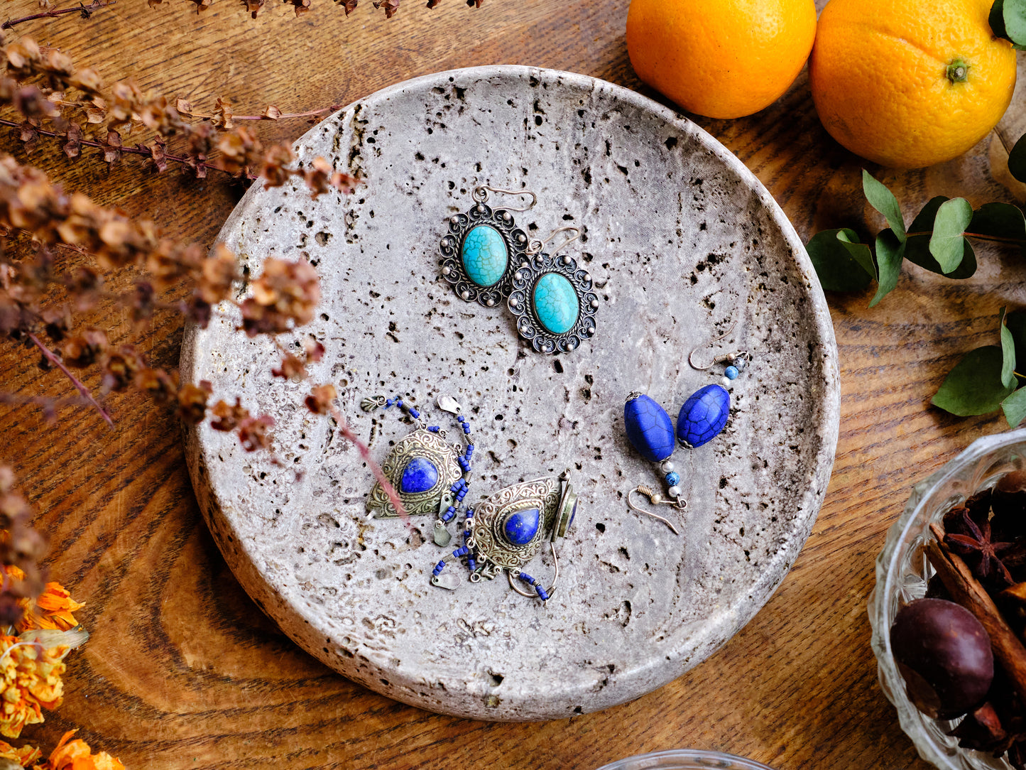 Round Silver Travertine Tray