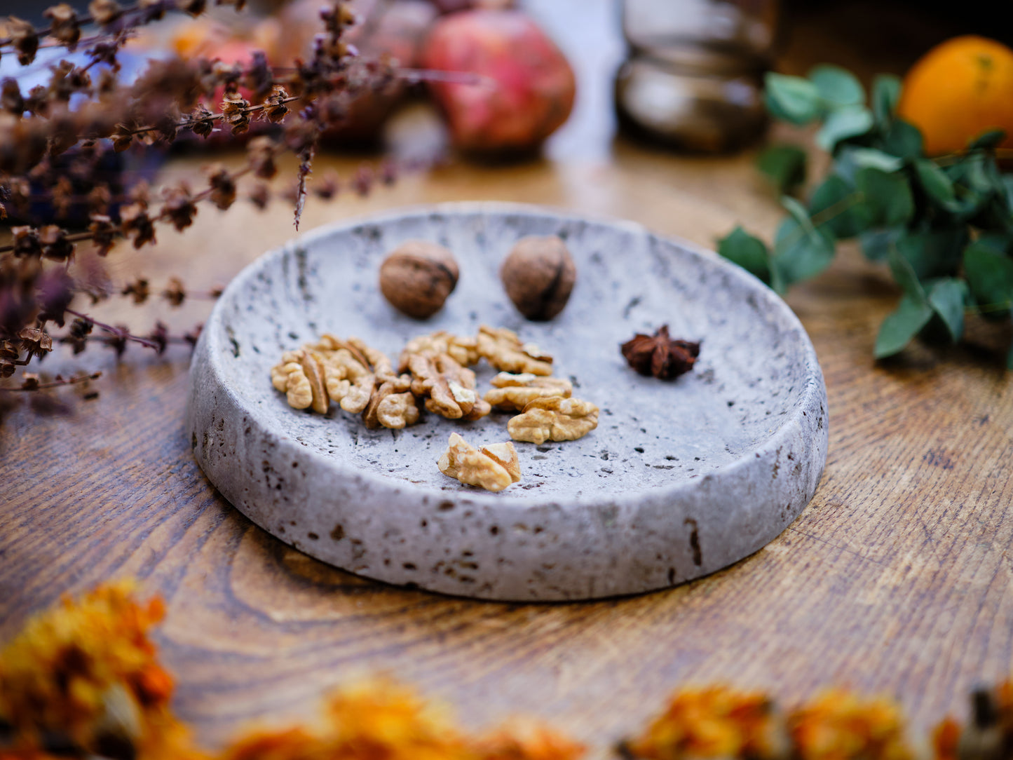 Round Silver Travertine Tray