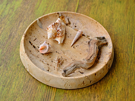 Round Yellow Travertine Tray