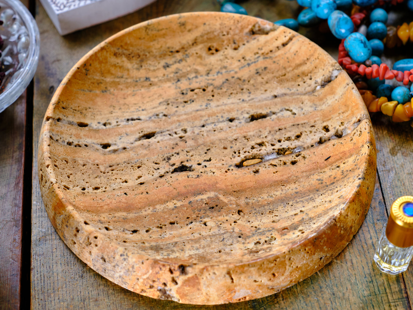 Round Yellow Travertine Tray