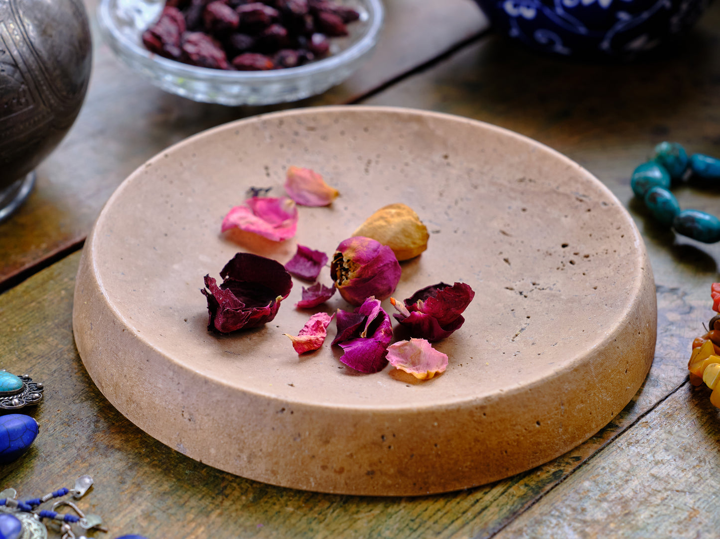 Round Bronze Travertine Tray